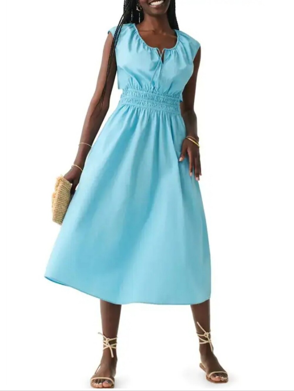 Faherty Amalfi Blue Organic Cotton Midi Dress S Vacation Preppy Resortwear Boho